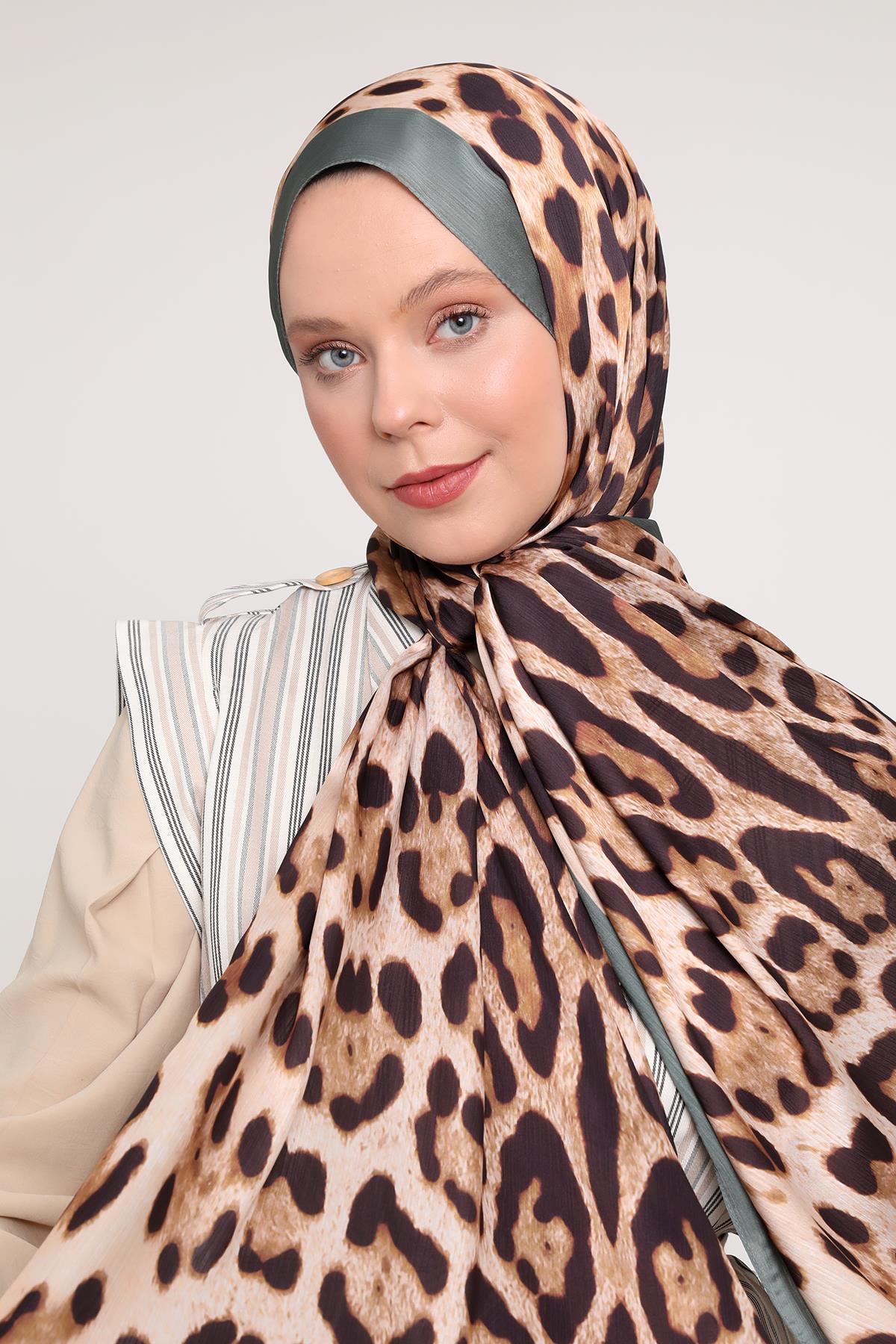 Fivescarf Yeşil Leopar Desen Brand Şal