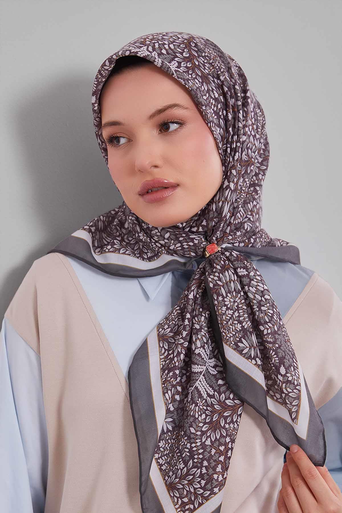 Fivescarf Yeşil Mini Yaprak Desen Silk Coton Eşarp