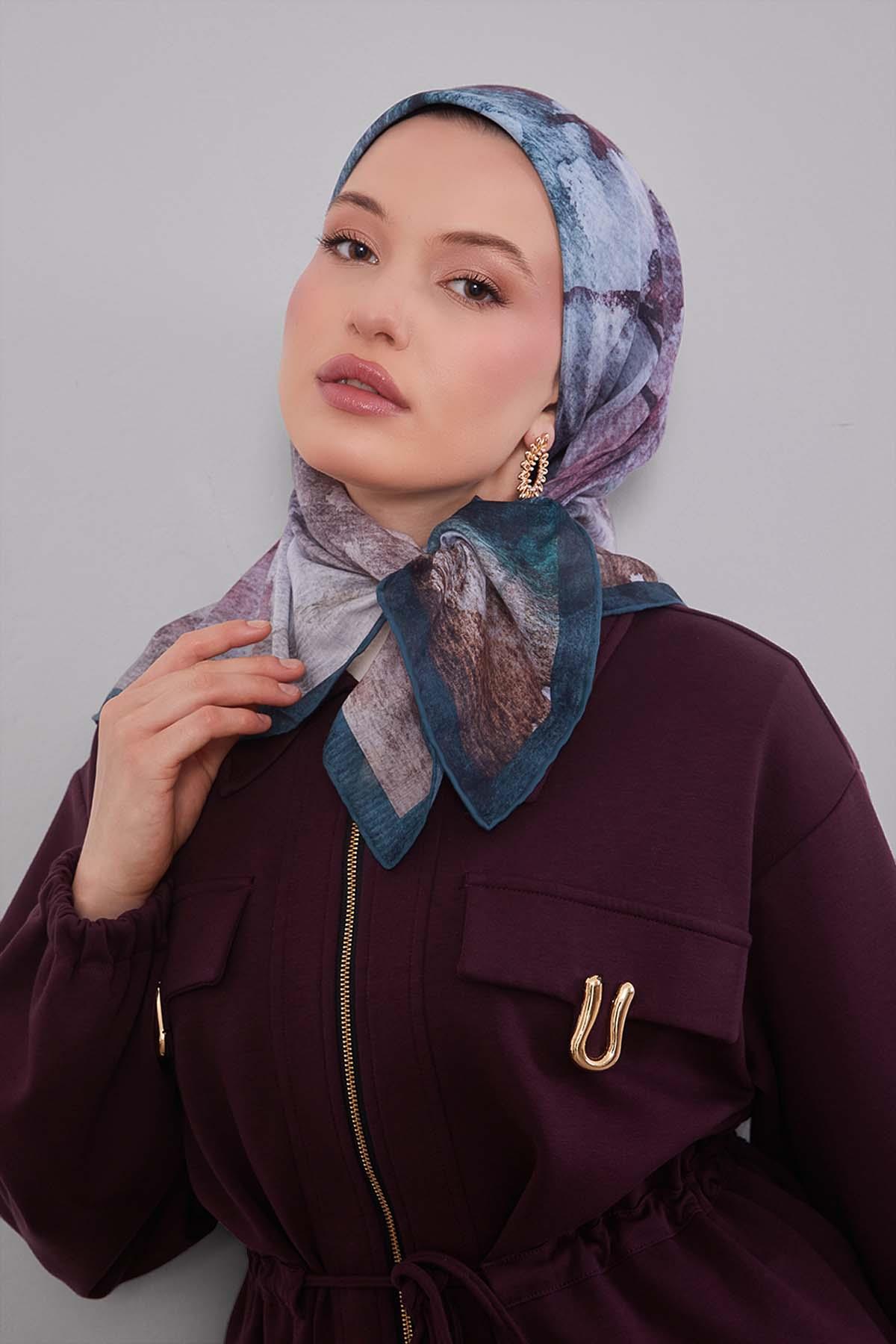 Fivescarf Yeşil Soyut Desen Silk Coton Eşarp