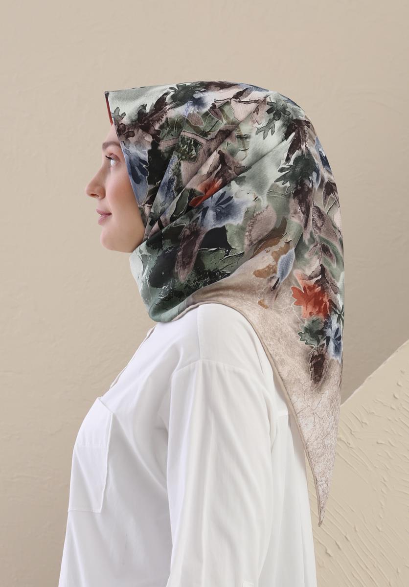 Fivescarf Yeşil Twill Digital Eşarp