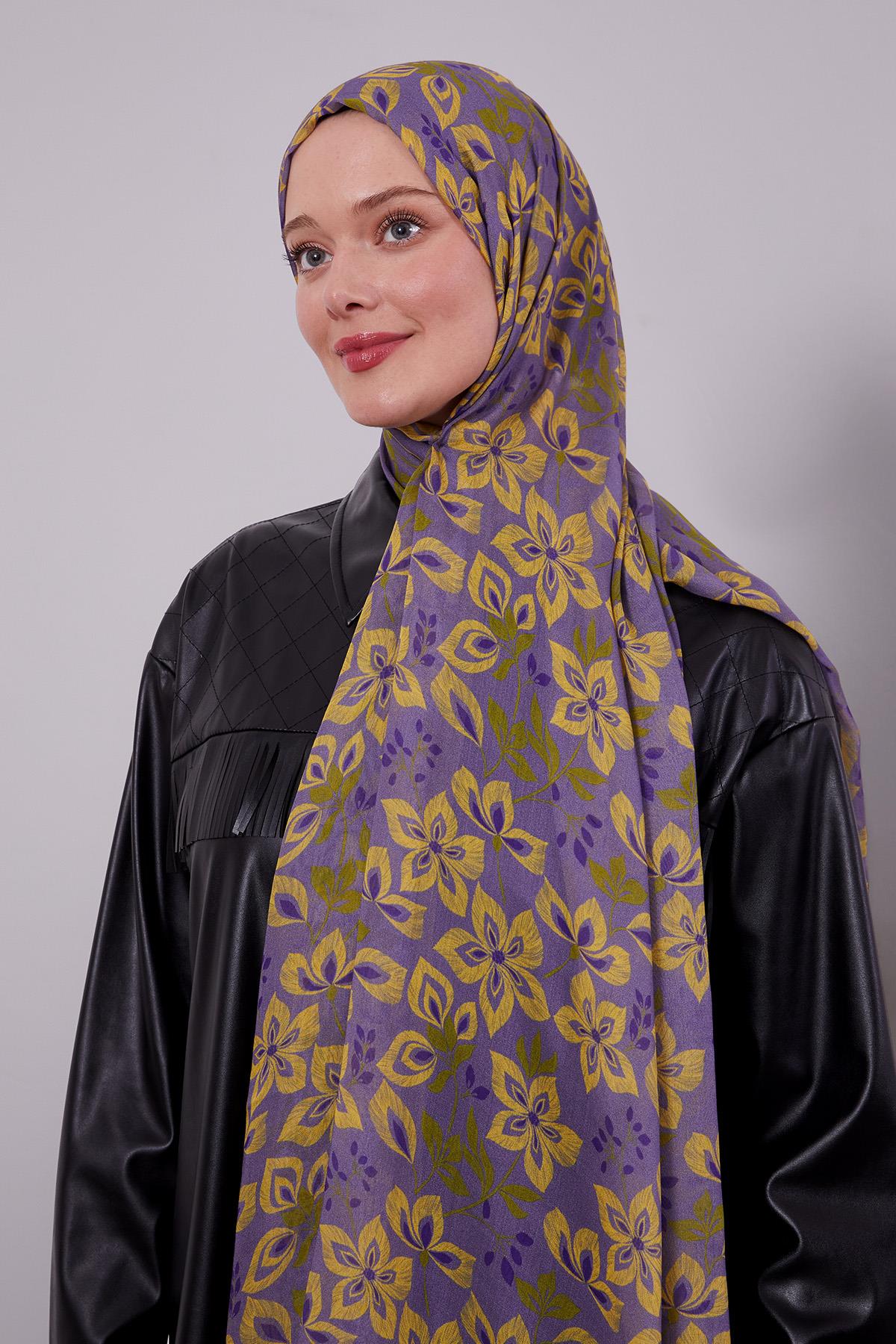 Fivescarf Yosun Yeşili Çiçek Desenli Vivian Şal