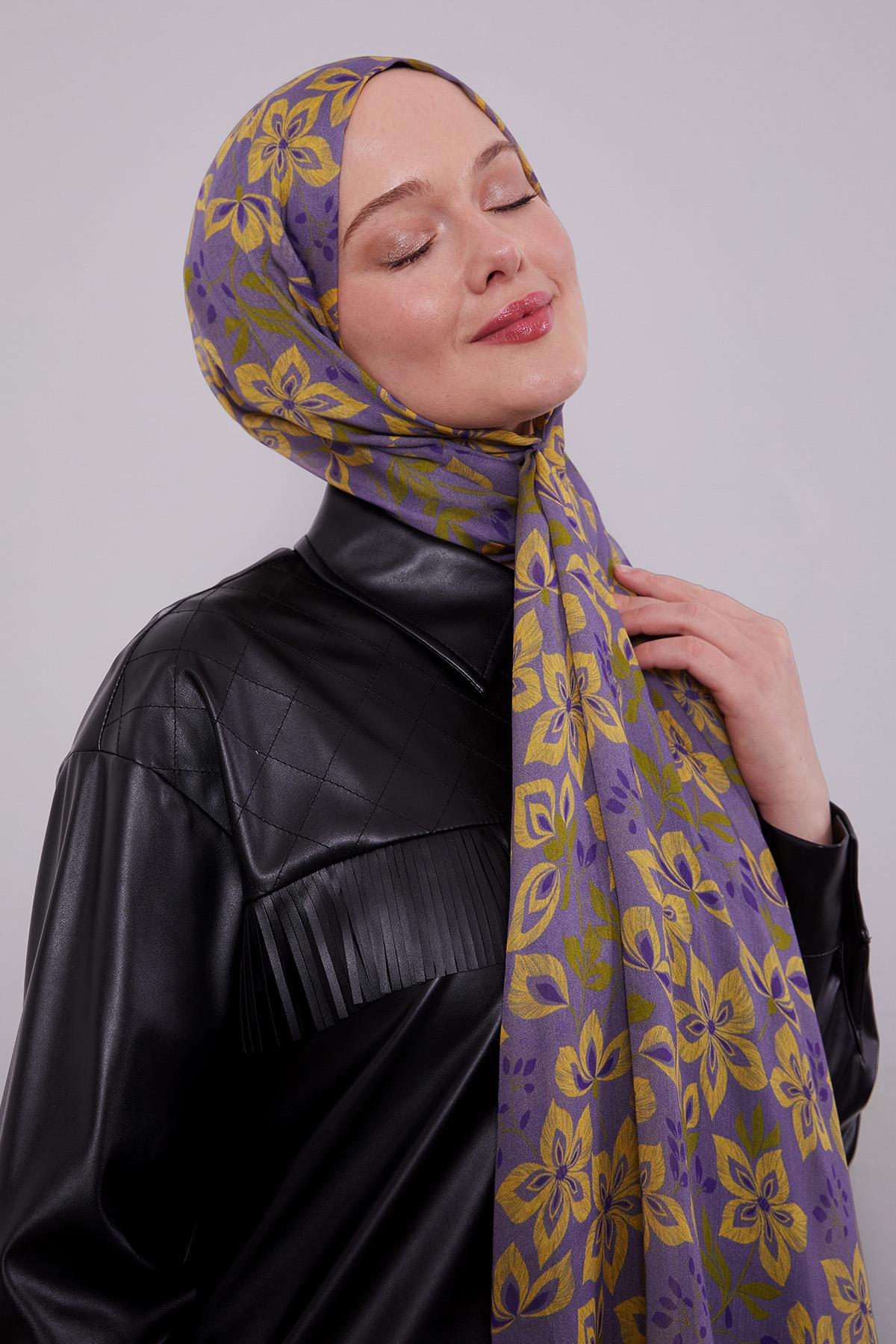 Fivescarf Yosun Yeşili Çiçek Desenli Vivian Şal