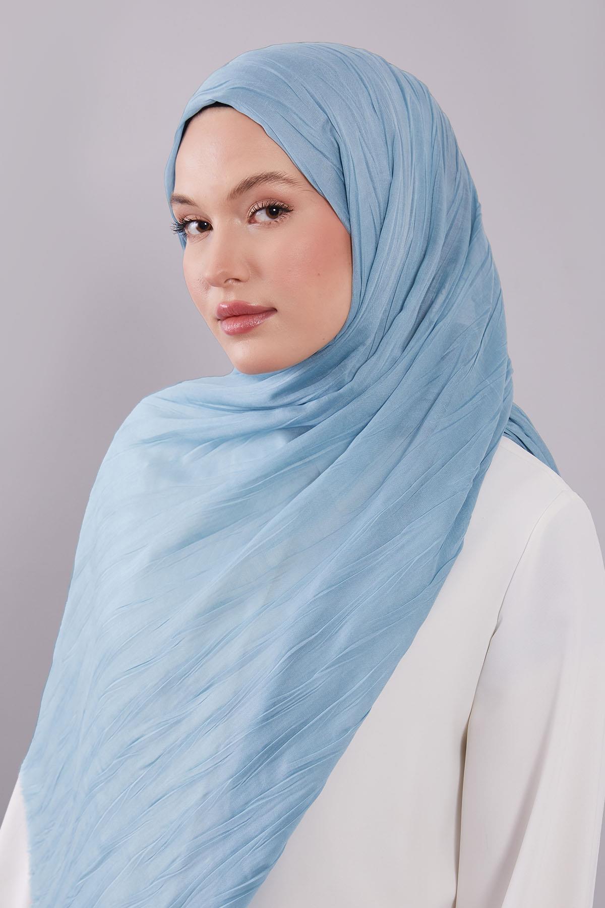 Fivescarf Yosun Yeşili Pliseli Pamuklu Şal