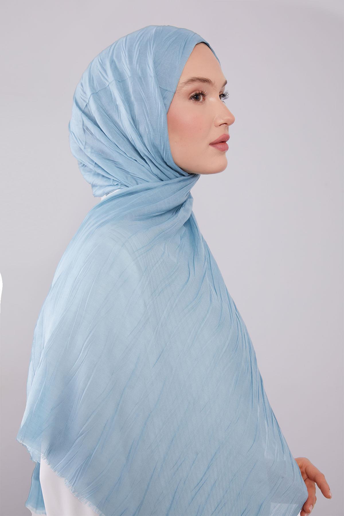 Fivescarf Yosun Yeşili Pliseli Pamuklu Şal