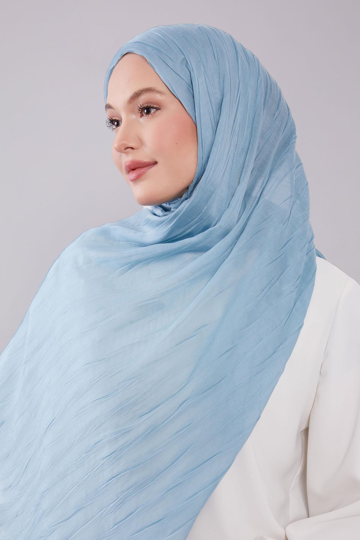 Fivescarf Yosun Yeşili Pliseli Pamuklu Şal