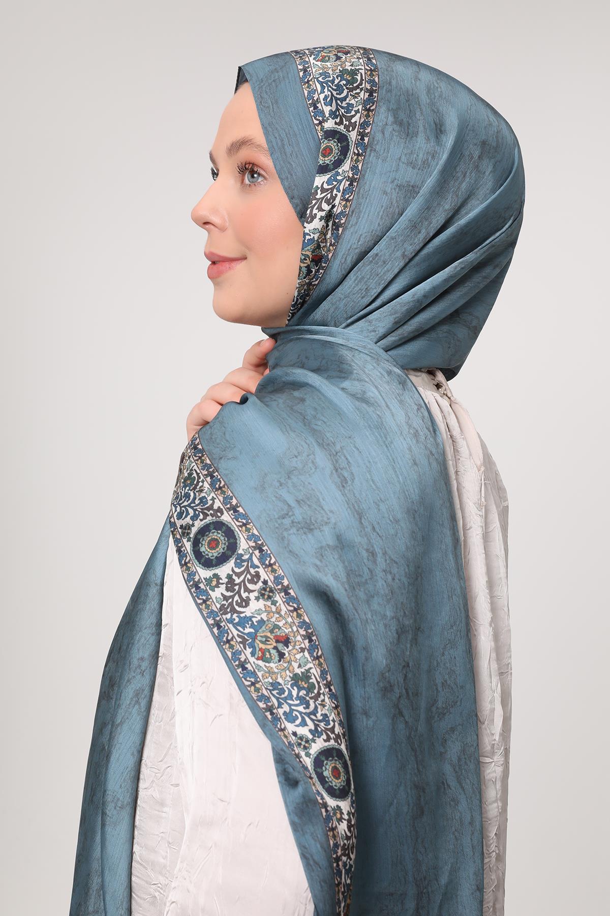 Fivescarf Yosun Yeşili Şeritli Etnik Desen Brand Şal
