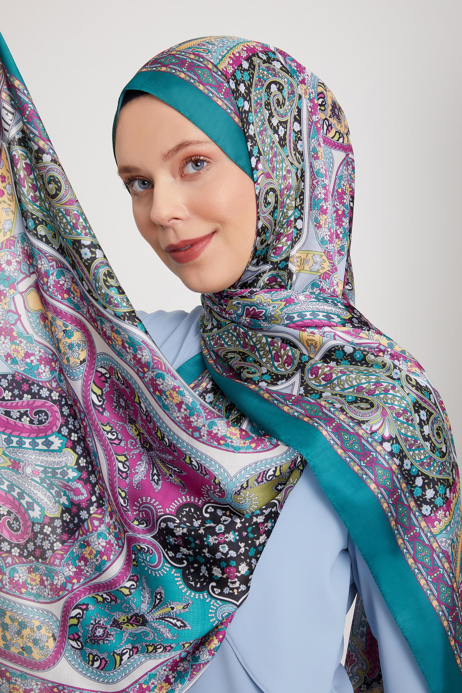 Fivescarf Zümrüt Etnik Baskılı Vual İpek Şal