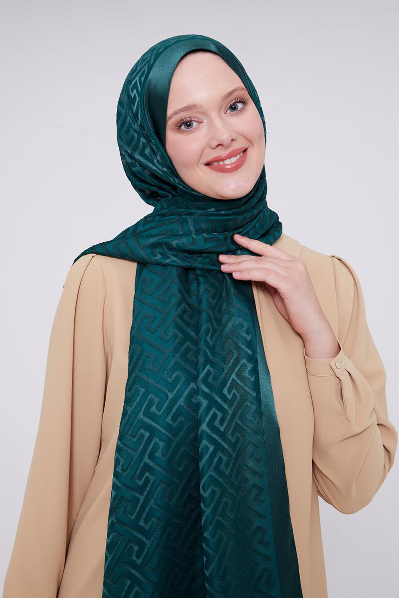 Fivescarf Zümrüt Labirent Desen Deluxe Devore Şal