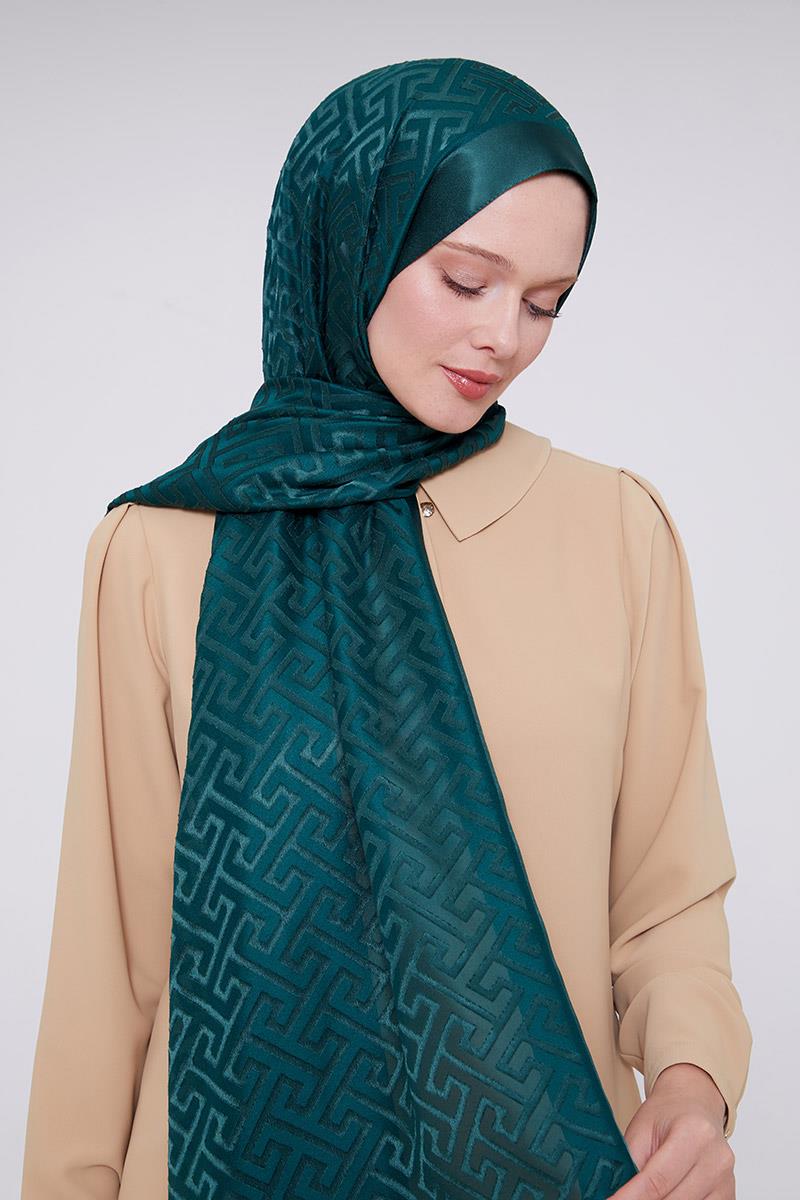 Fivescarf Zümrüt Labirent Desen Deluxe Devore Şal