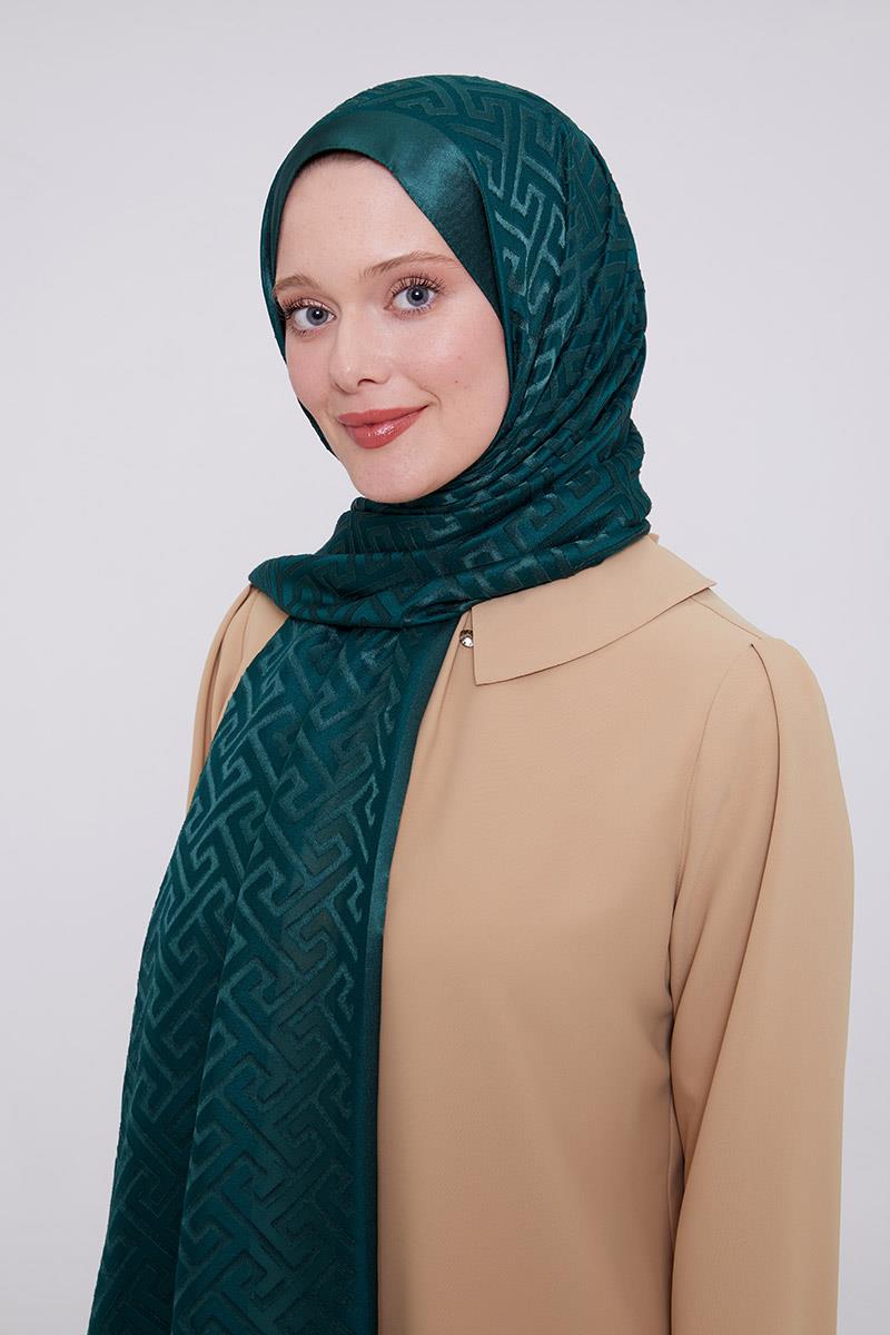 Fivescarf Zümrüt Labirent Desen Deluxe Devore Şal
