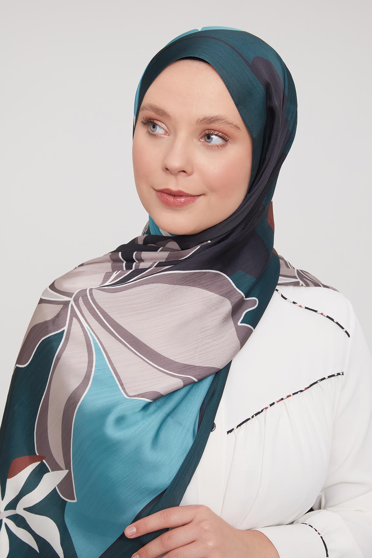 Fivescarf Zümrüt Soyut Çiçek Desen Brand Şal