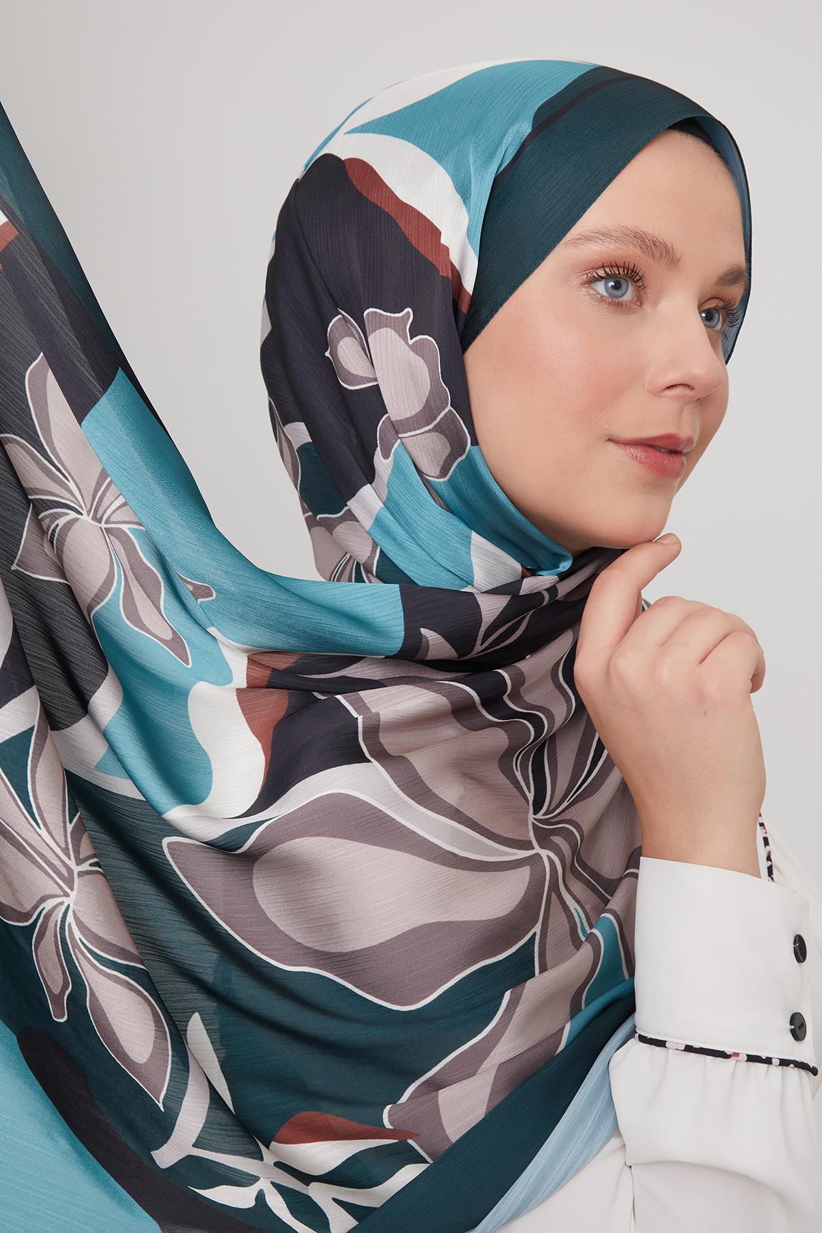Fivescarf Zümrüt Soyut Çiçek Desen Brand Şal