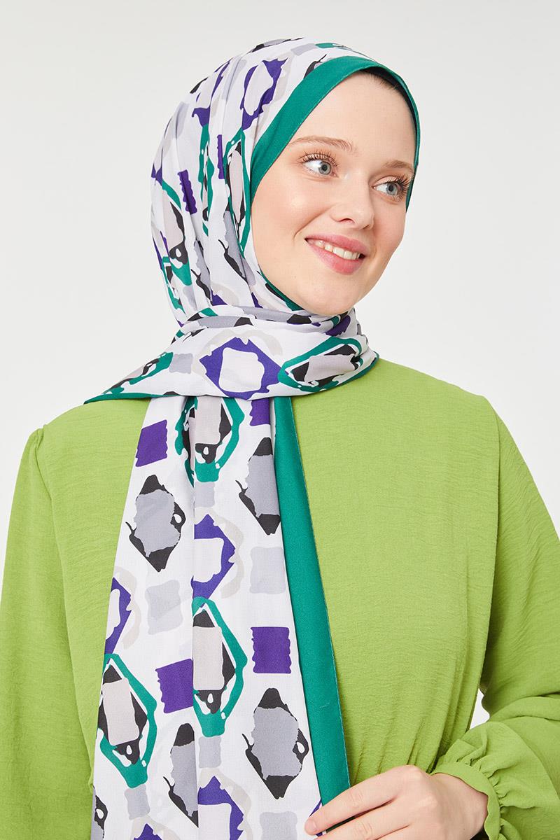 Fivescarf Zümrüt Üçgen Desen Mono Krep Şal