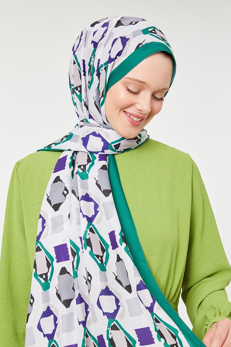 Fivescarf Zümrüt Üçgen Desen Mono Krep Şal