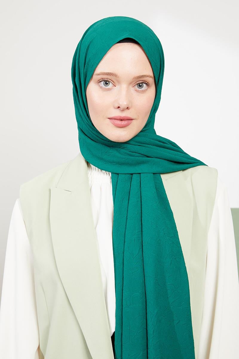 Fivescarf Zümrüt Yeşili Kraş Krep Şal