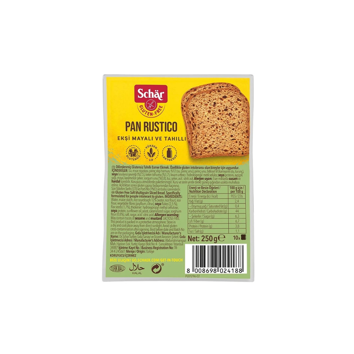 Schar Rustico Glutensiz Lifli Ekmek 250 gr
