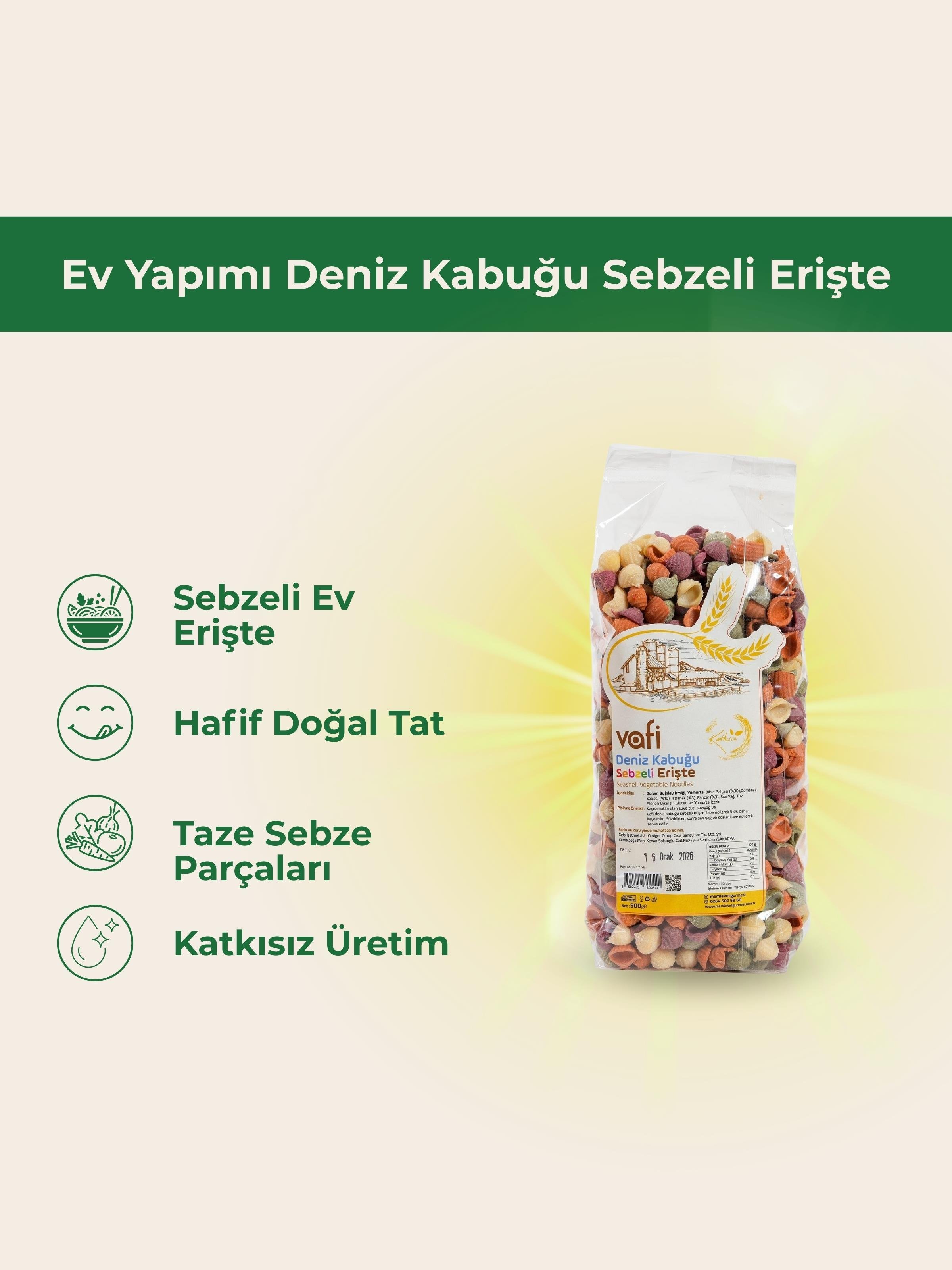 Ev Yapımı Deniz Kabuğu Sebzeli Erişte 500 gr MGMemleket Gurmesi