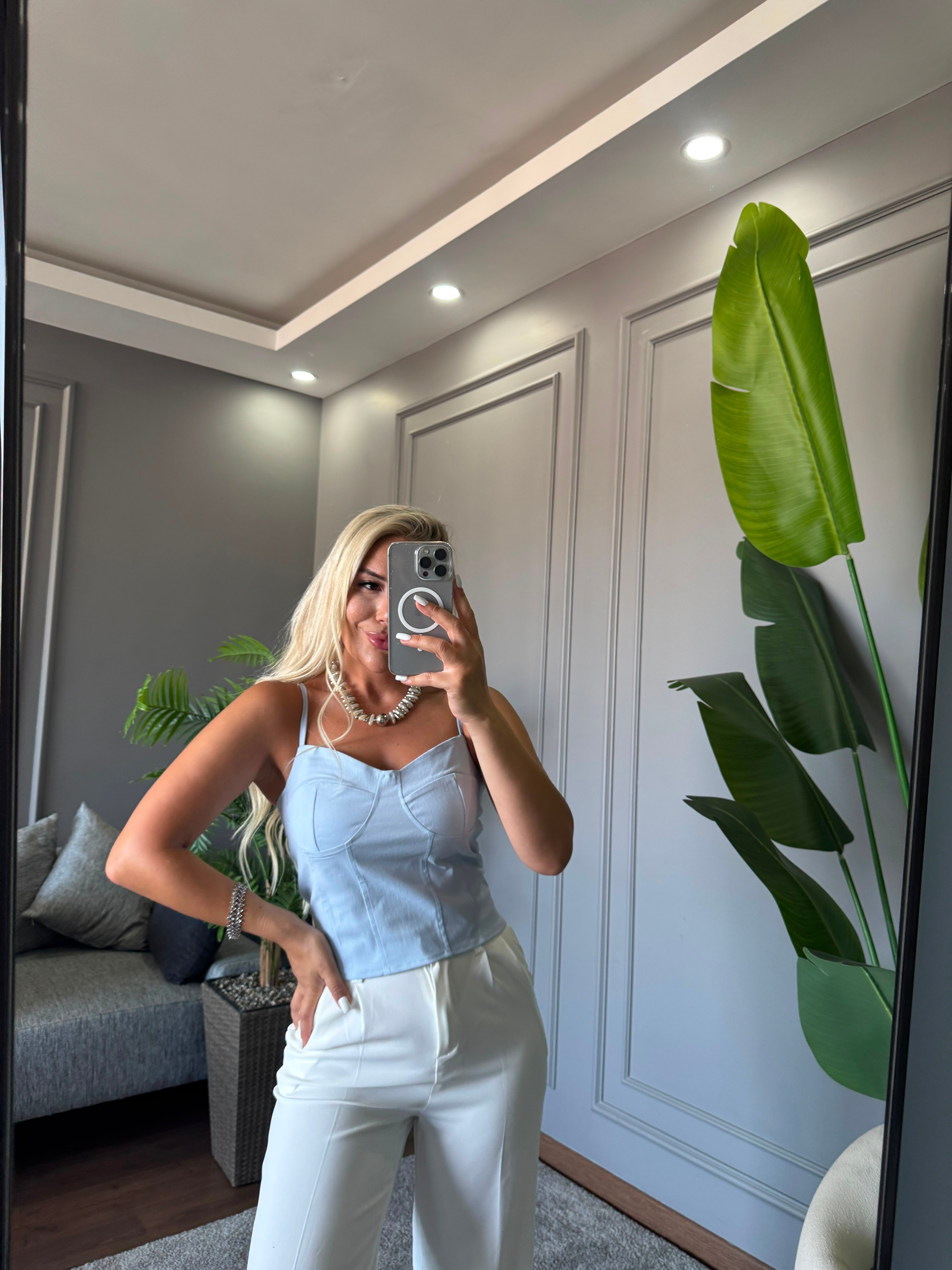 FERMUARLI DENİM BÜSTİYER