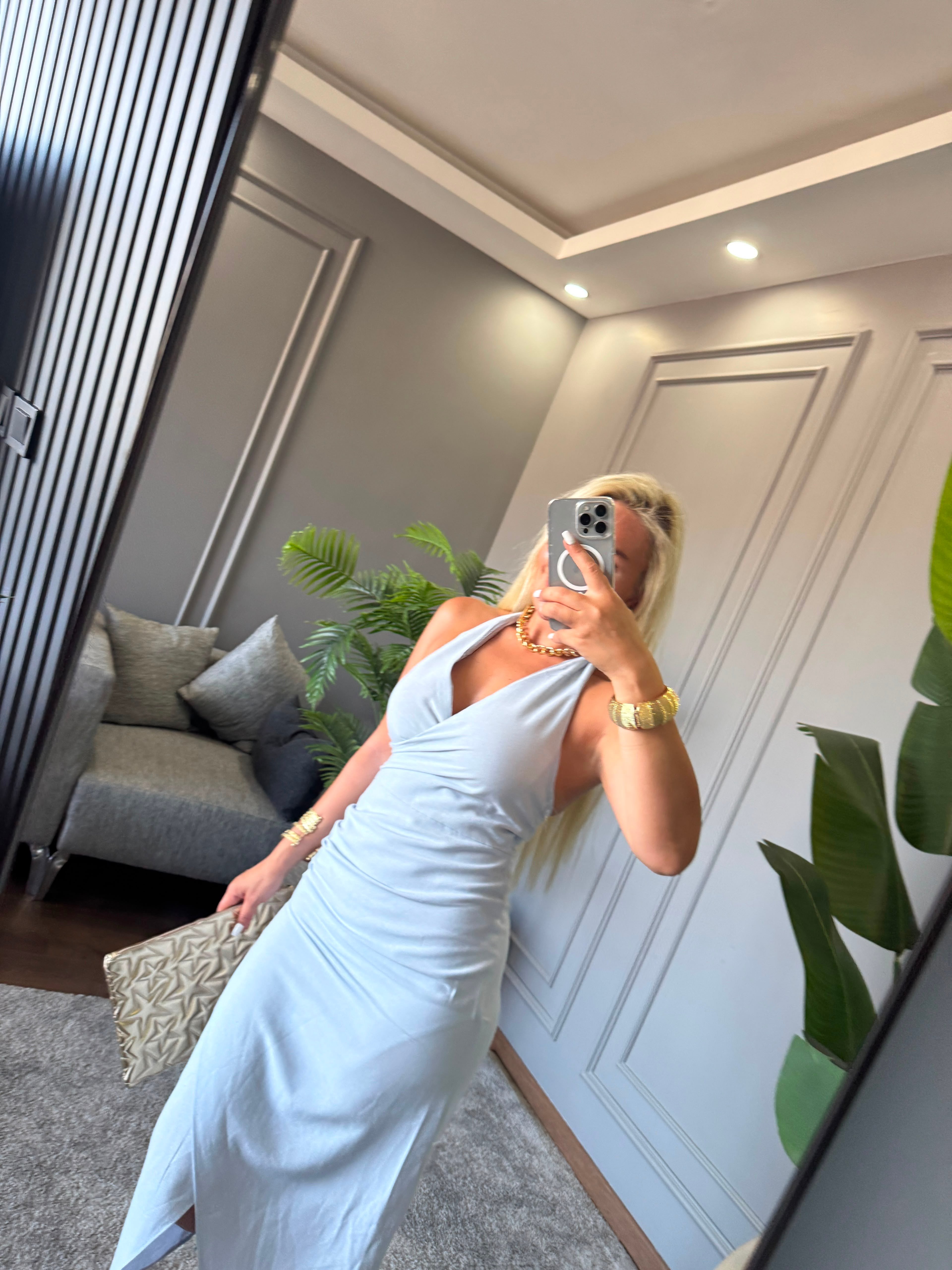 FERMUARLI KETEN ELBİSE 