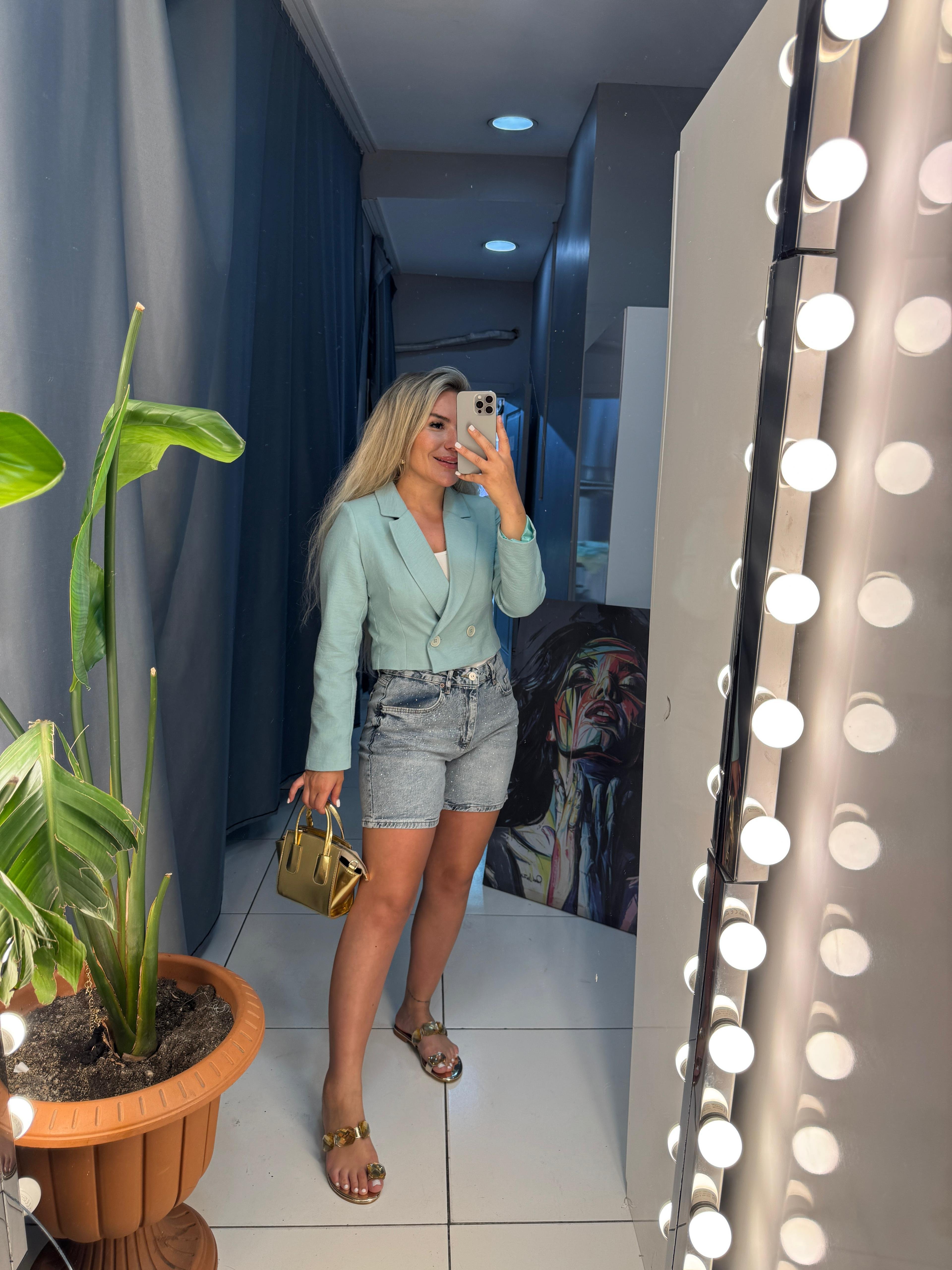 Kısa Blazer ceket astarlı 