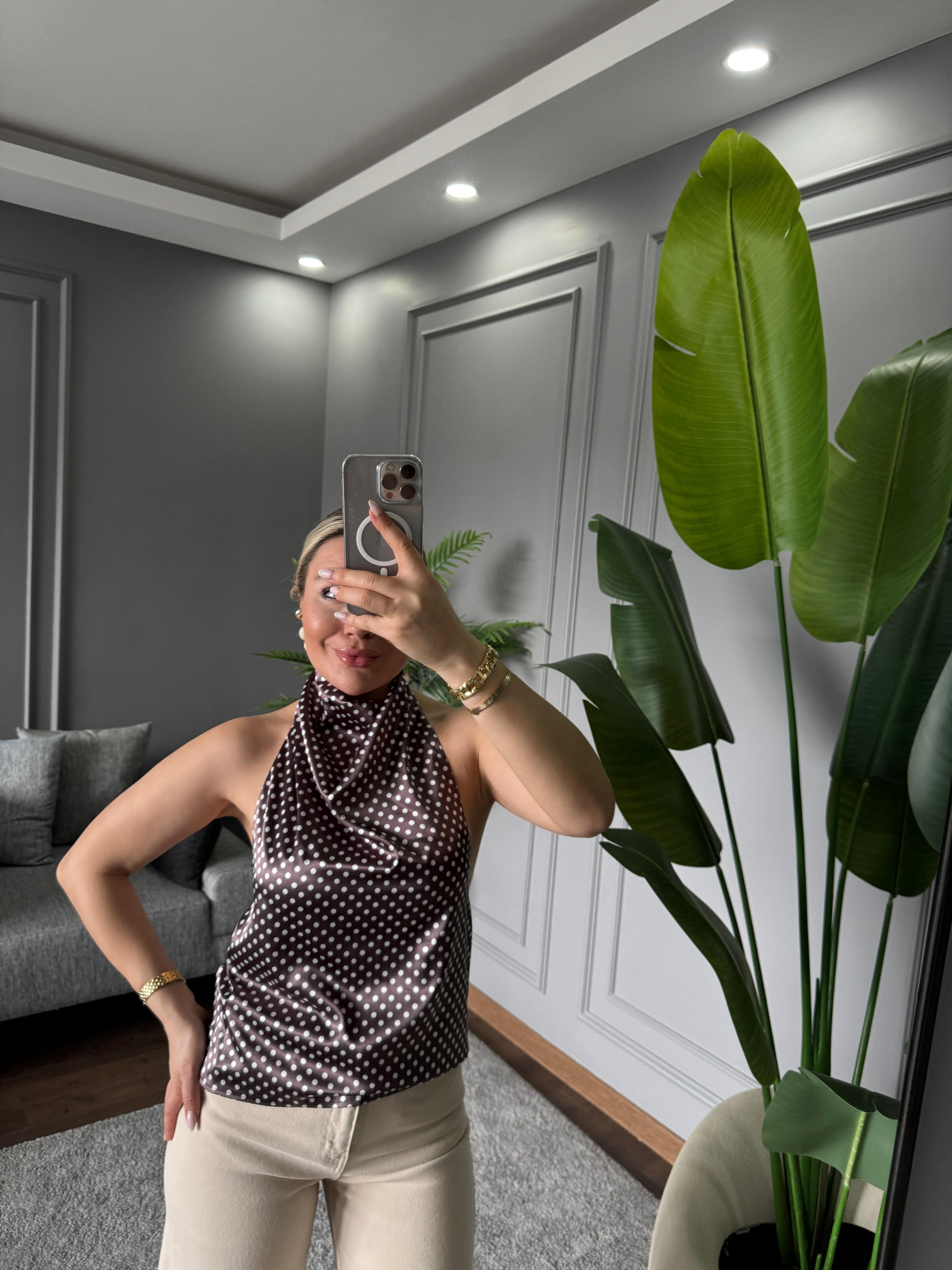 PUANTİYELİ SATEN  BLUZ 