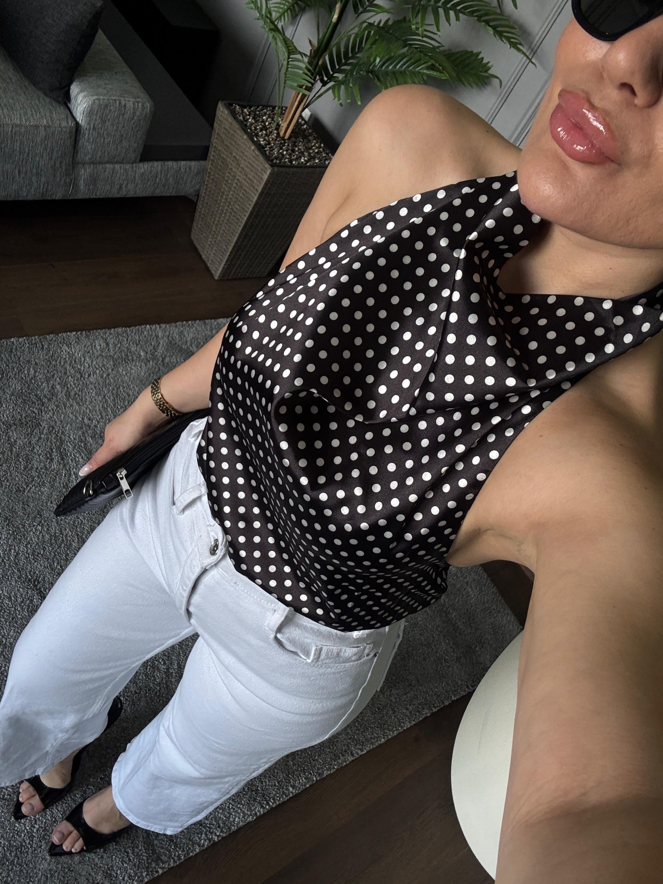 PUANTİYELİ SATEN  BLUZ 