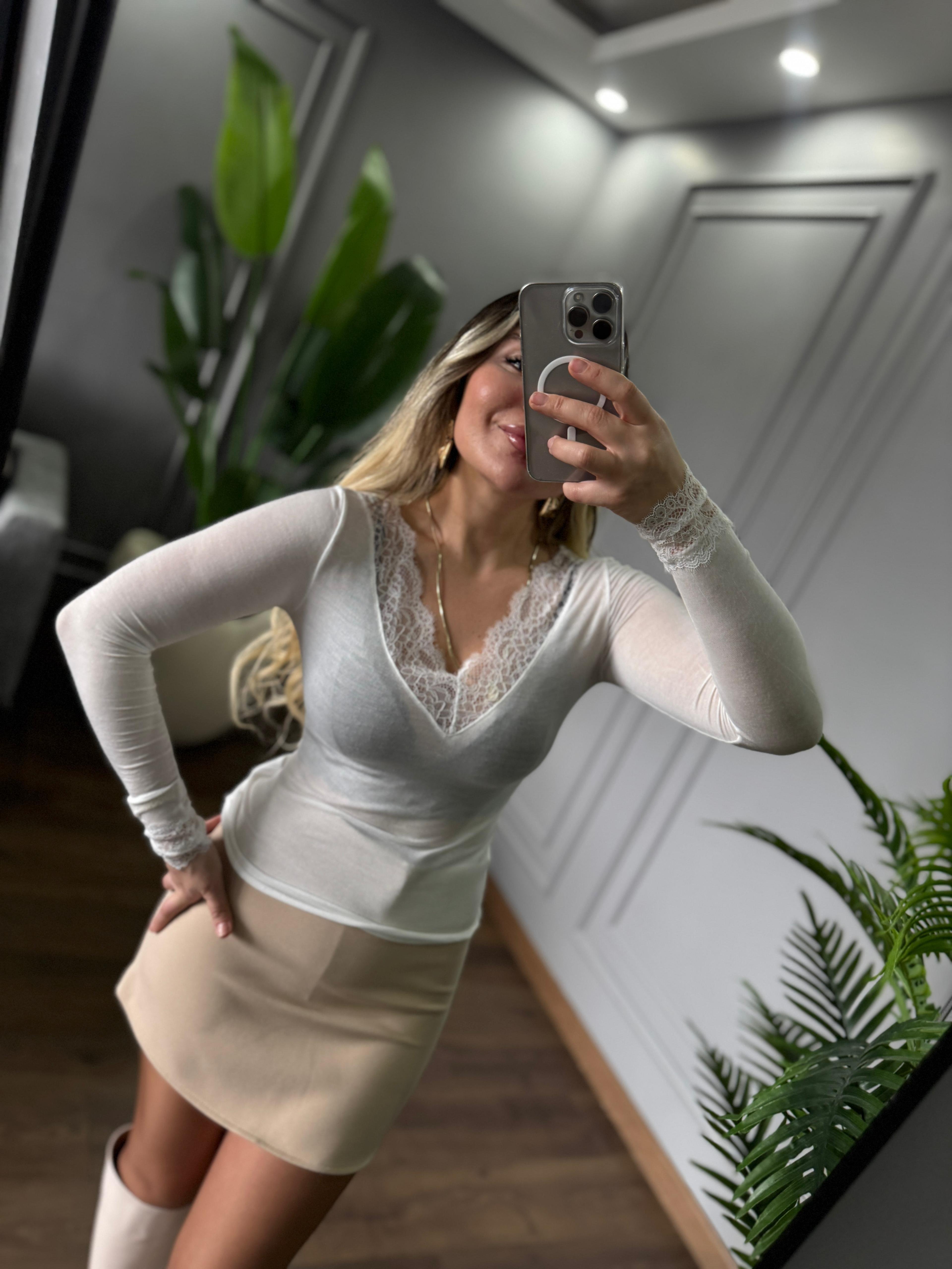 TRANSPARAN DEKOLTE BLUZ 