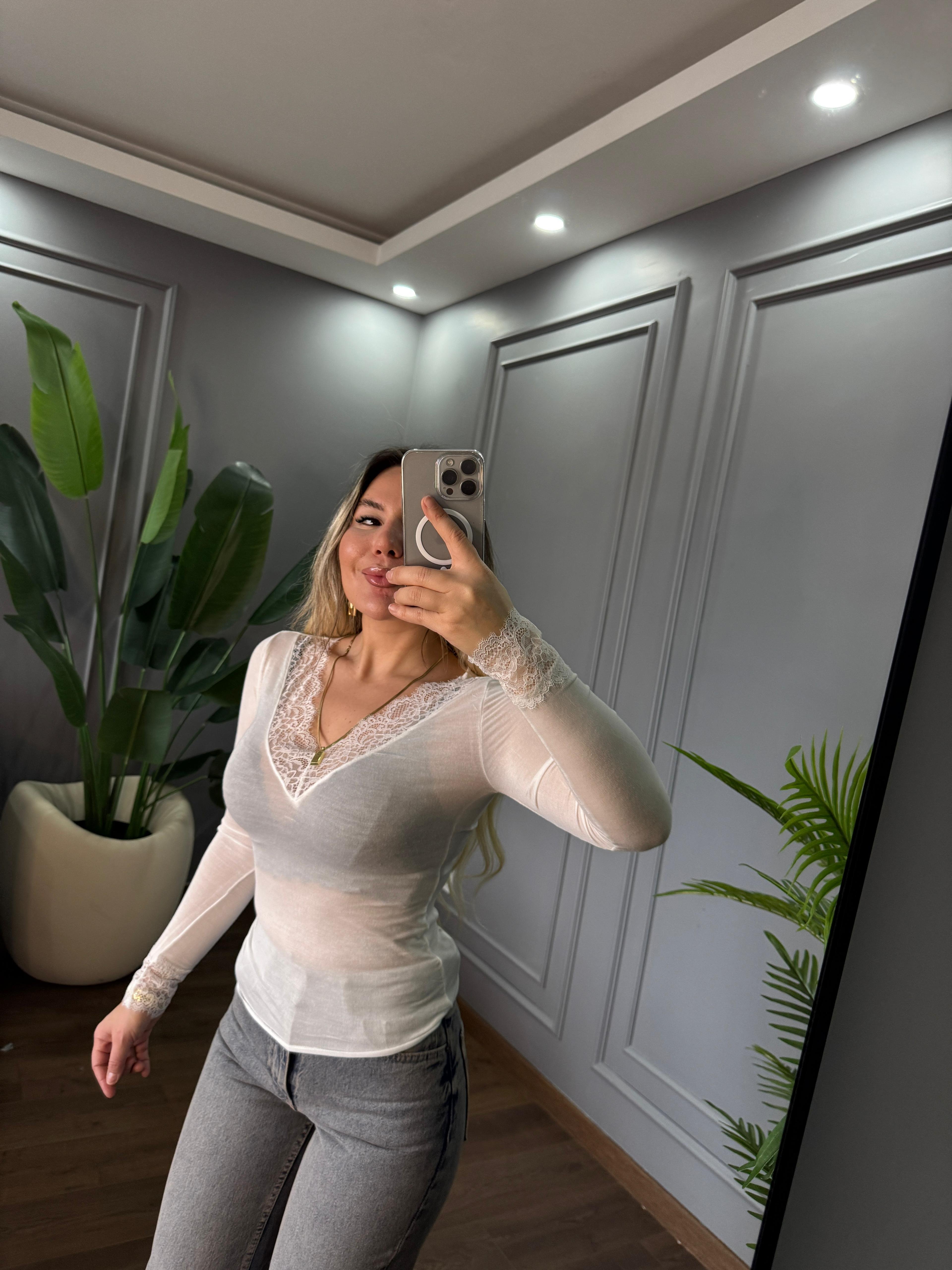 TRANSPARAN DEKOLTE BLUZ 