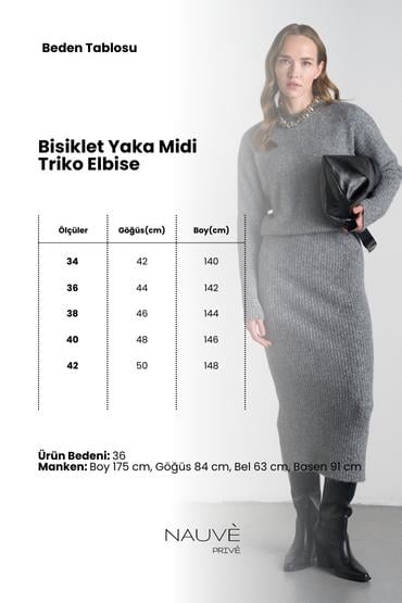 Bisiklet Yaka Midi Triko Elbise