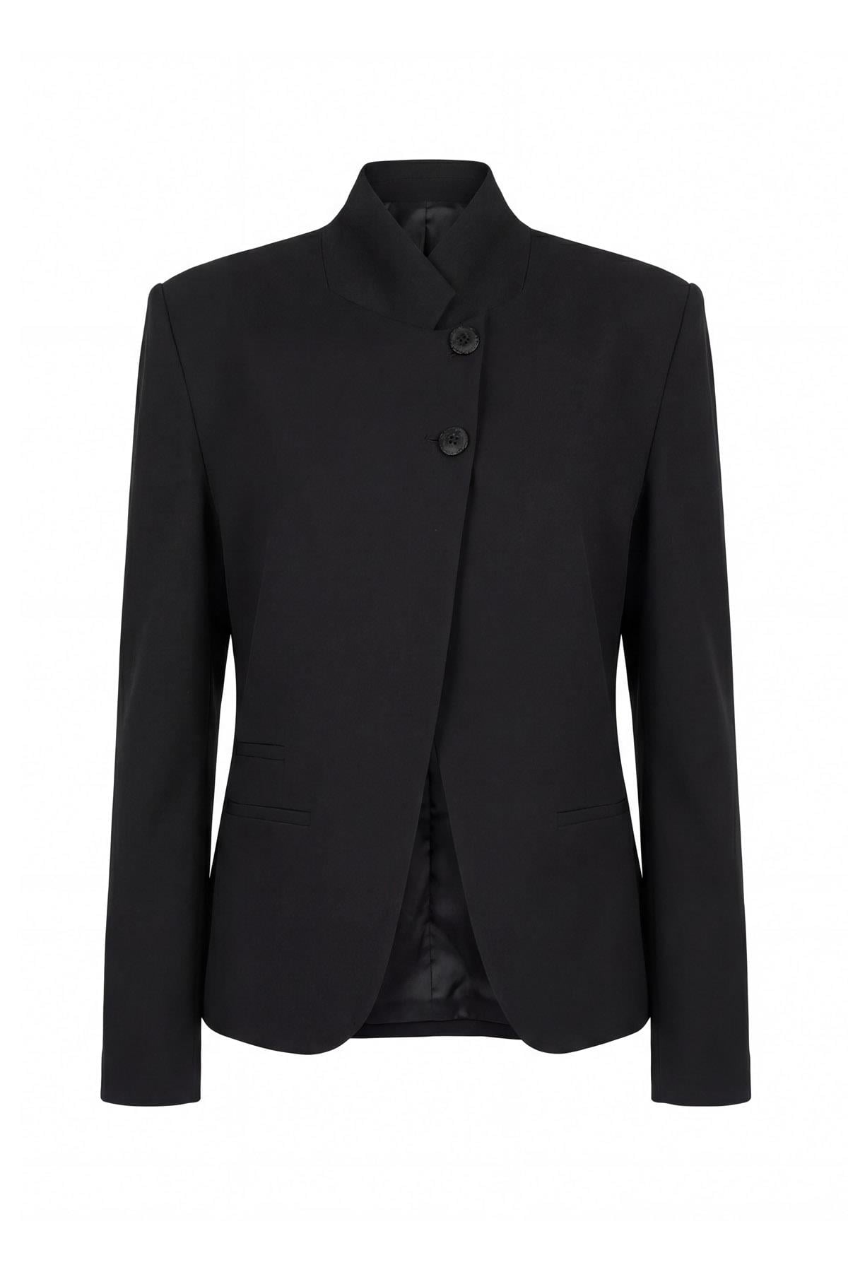 Dik Yaka Düğmeli Blazer Ceket
