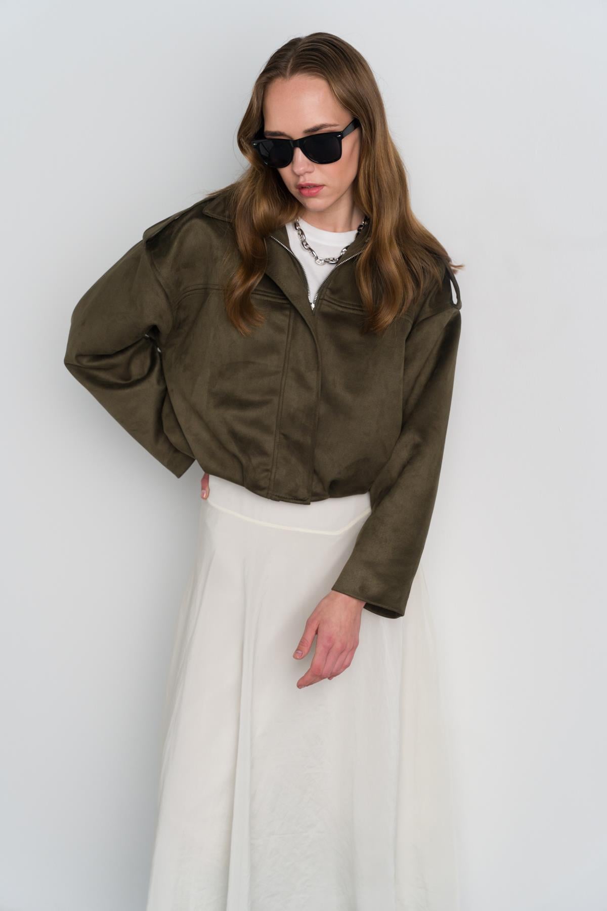 Haki Süet Bomber Ceket