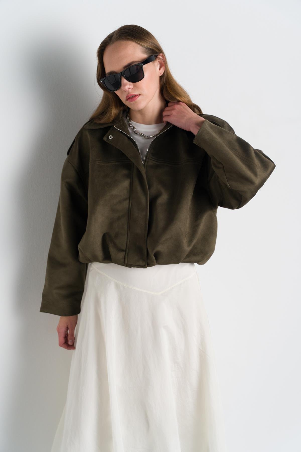 Haki Süet Bomber Ceket