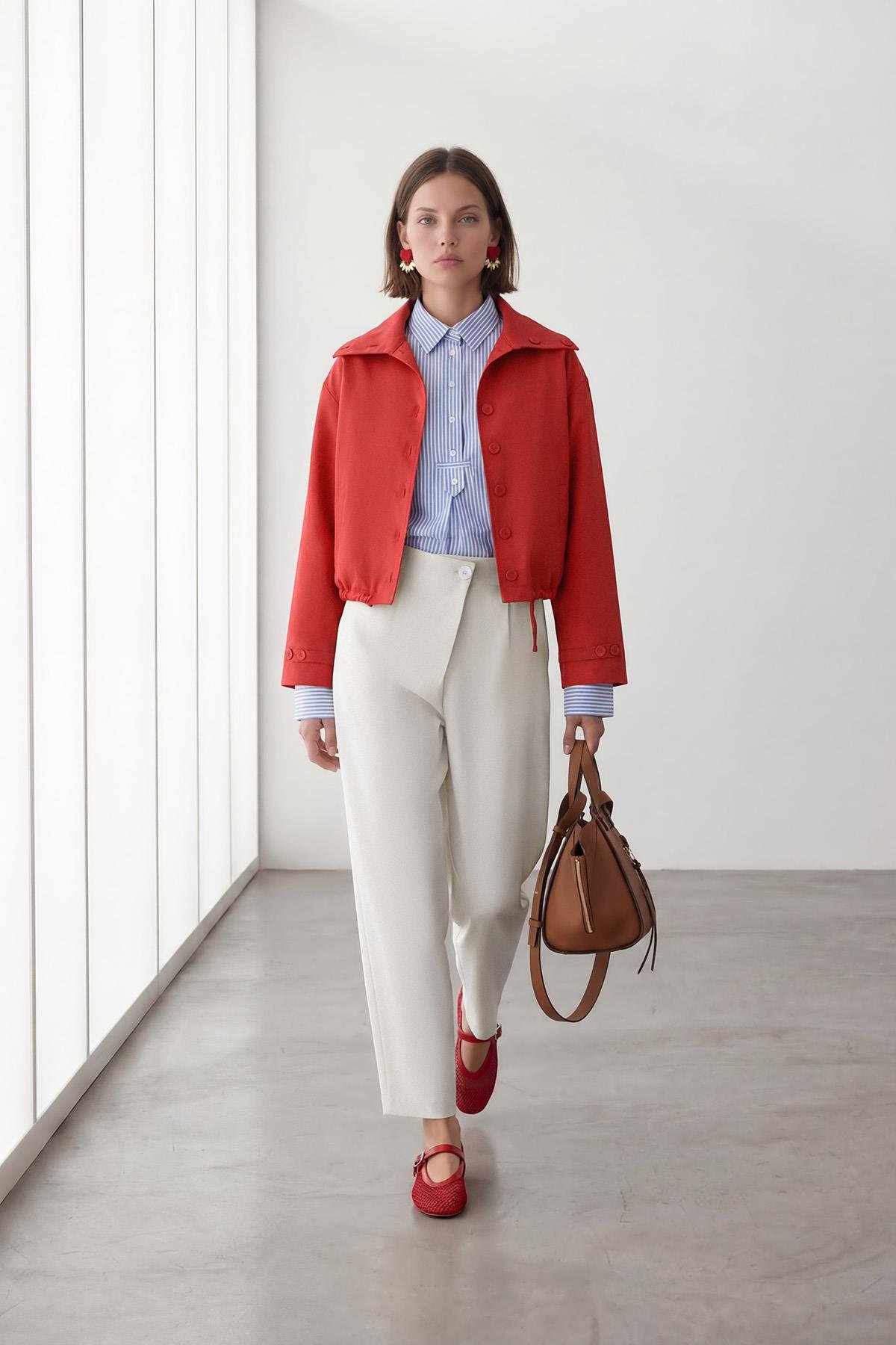 Kısa Düğmeli Oversize Trençkot