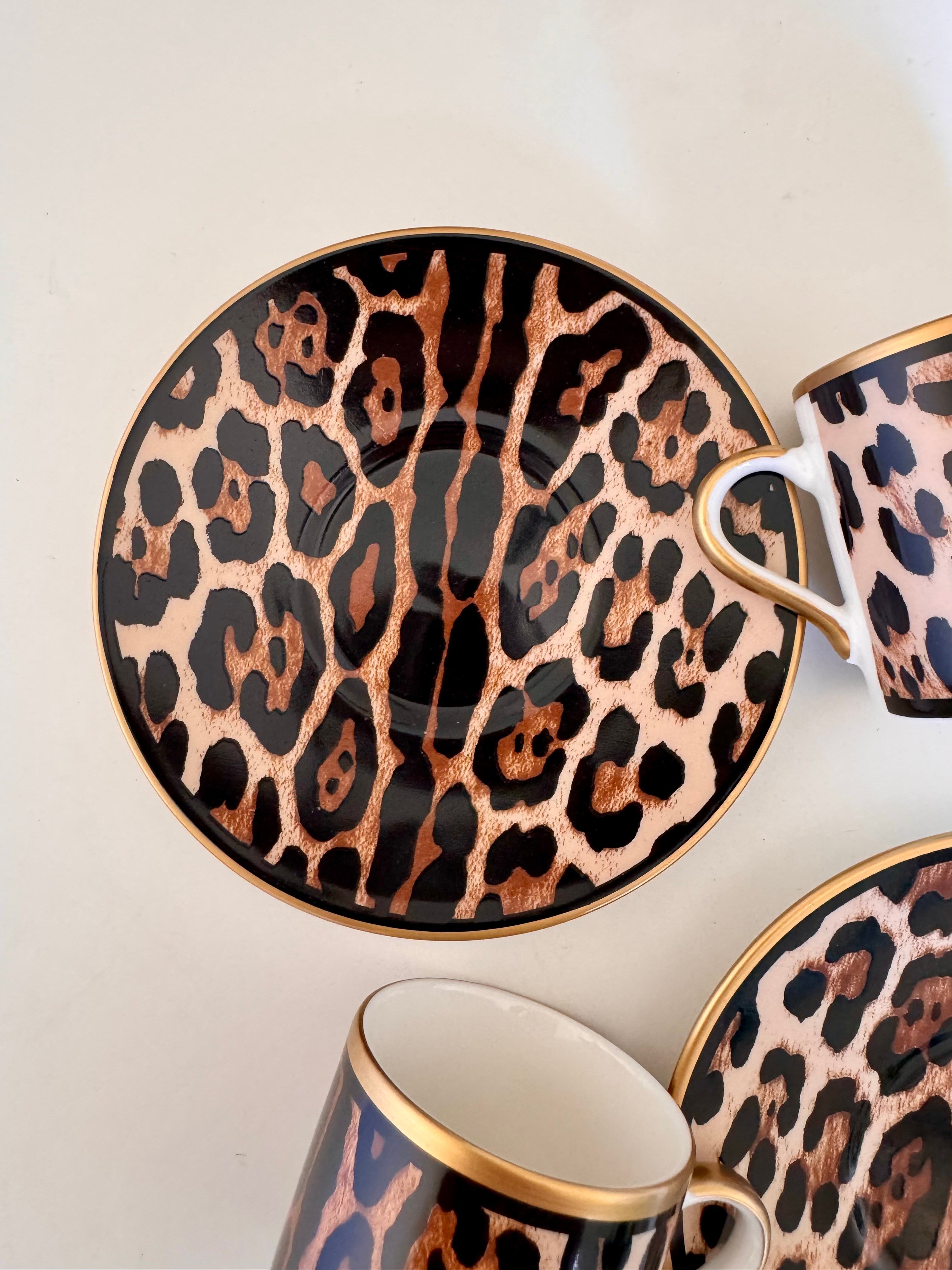 Bee Home & Dekor-2 Kişilik Porselen Leopar Kahve Fincanı