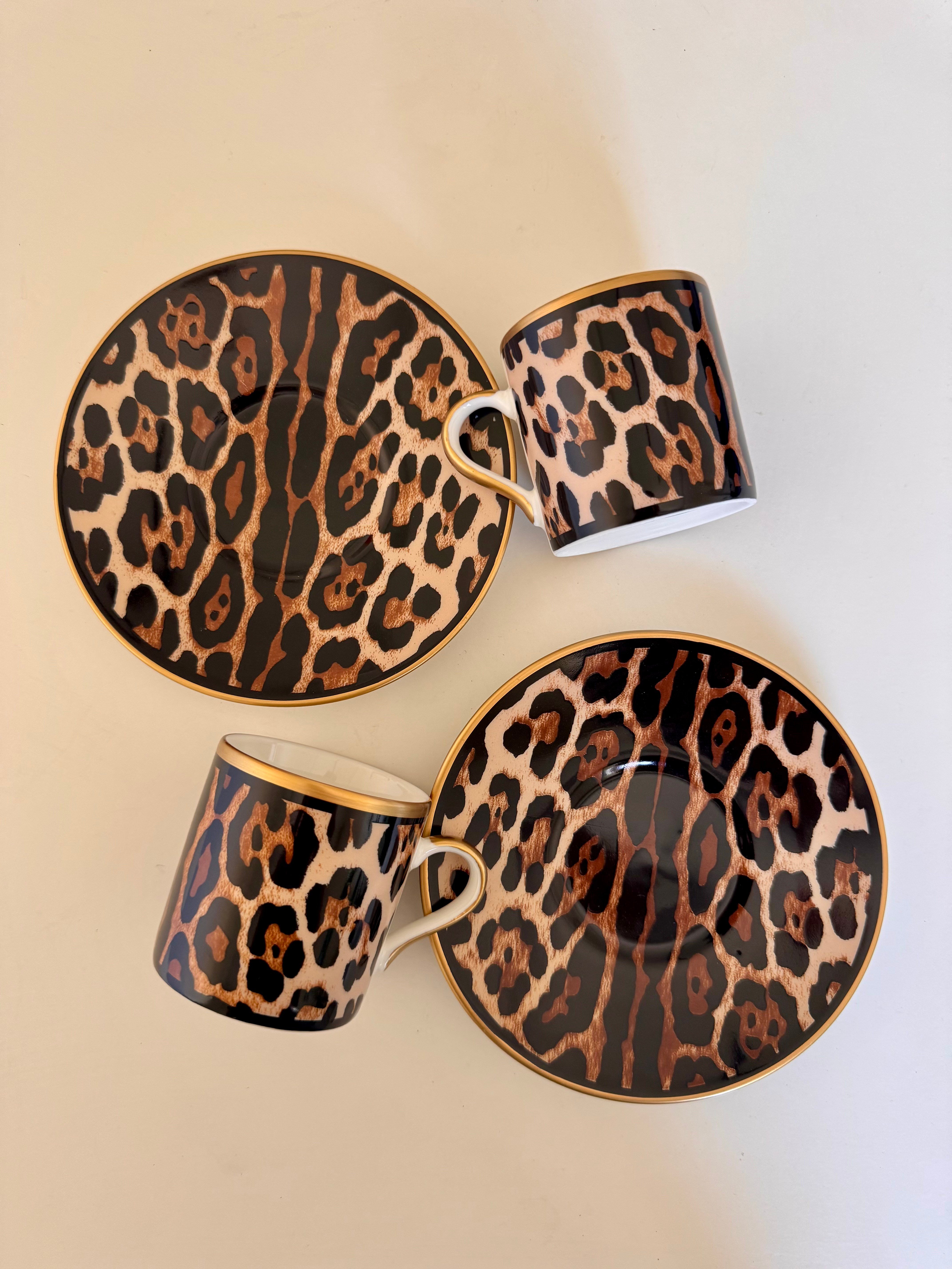 Bee Home & Dekor-2 Kişilik Porselen Leopar Kahve Fincanı