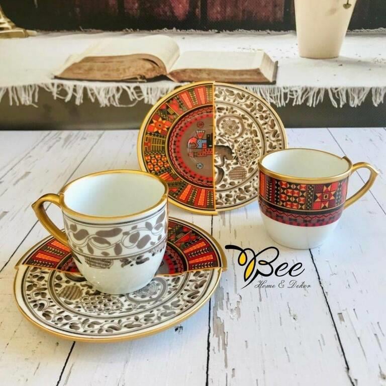 Bee Home & Dekor-İki Desenli Winston Serisi 2li Kahve Fincanı