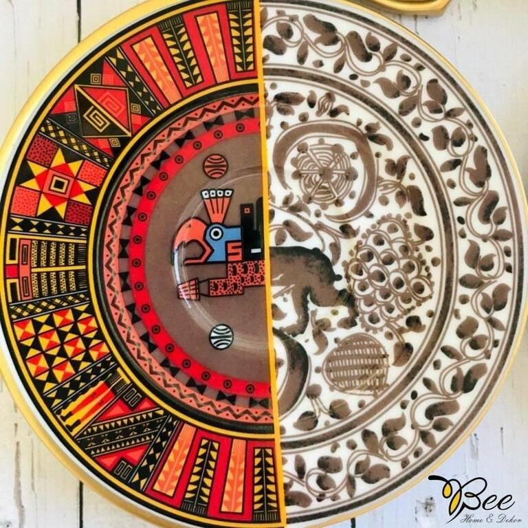Bee Home & Dekor-İki Desenli Winston Serisi 2li Kahve Fincanı