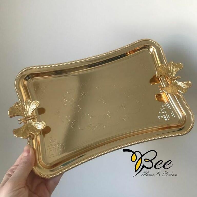 Bee Home & Dekor-Kahve Sunumluk Damat Ve Söz Tepsisi (Gold Kaplama)