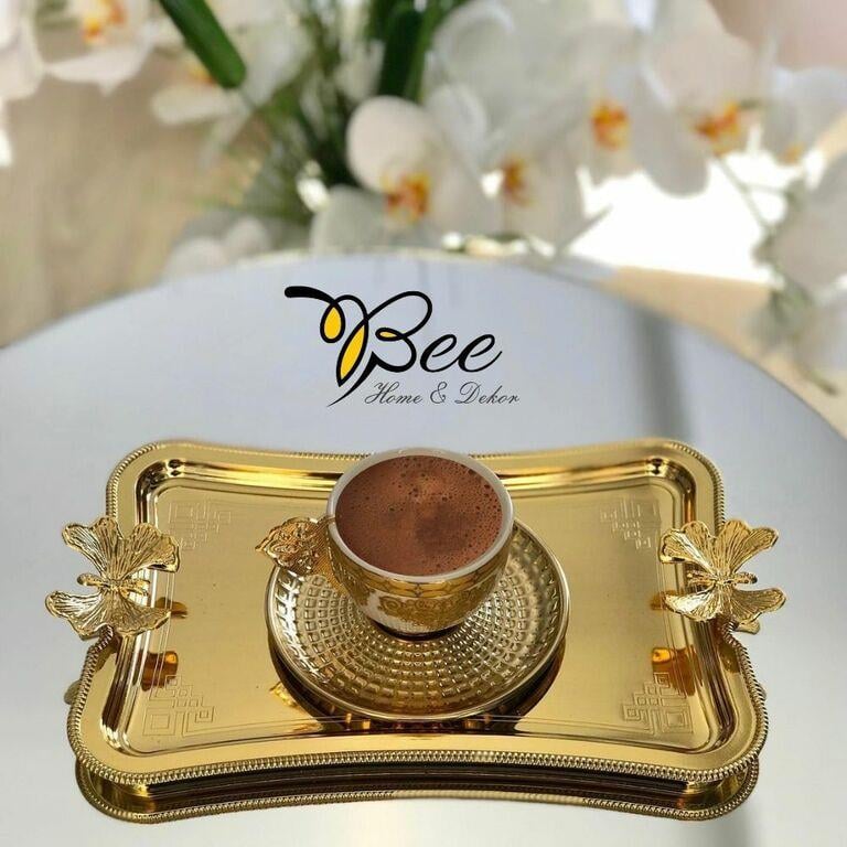 Bee Home & Dekor-Kahve Sunumluk Damat Ve Söz Tepsisi (Gold Kaplama)