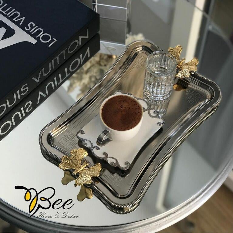 Bee Home & Dekor-Tek Kişilik Kahve Sunumluk Damat Ve Söz Tepsisi (Gümüş Kaplama)