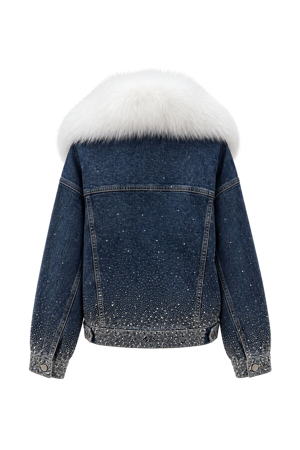 Beyaz Kürklü Komple Taşlı Denim