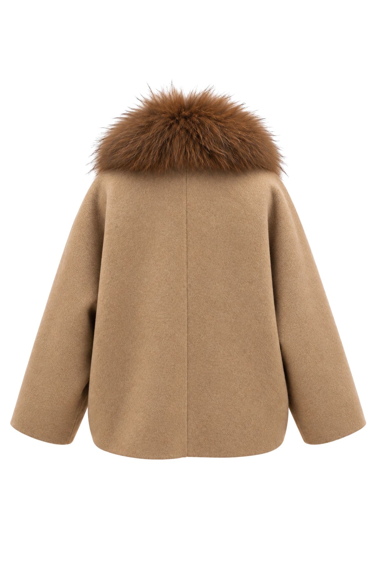 Camel Şal Yaka Kürk Detaylı Oversize Yün Ceket