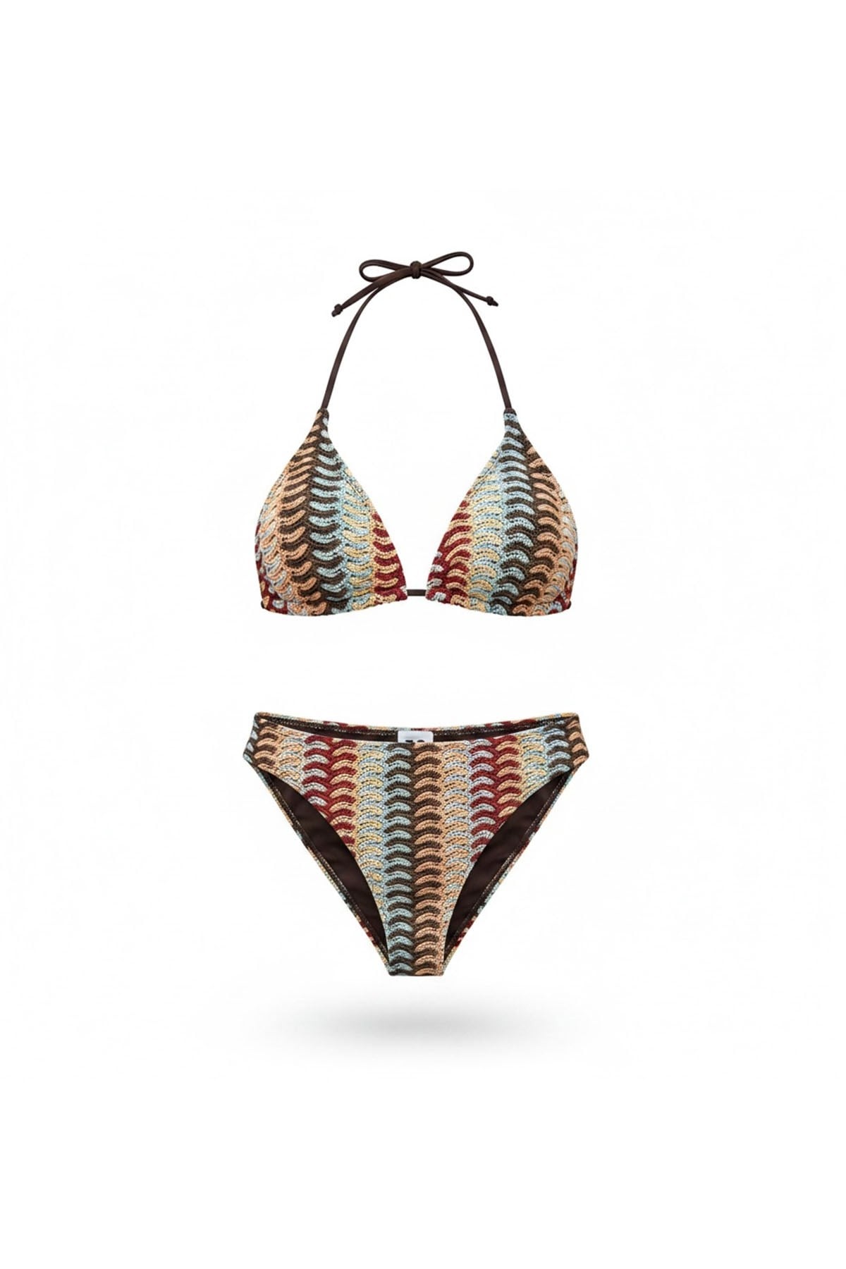 Çok Renkli Örme Bikini Takımı ve Pareo