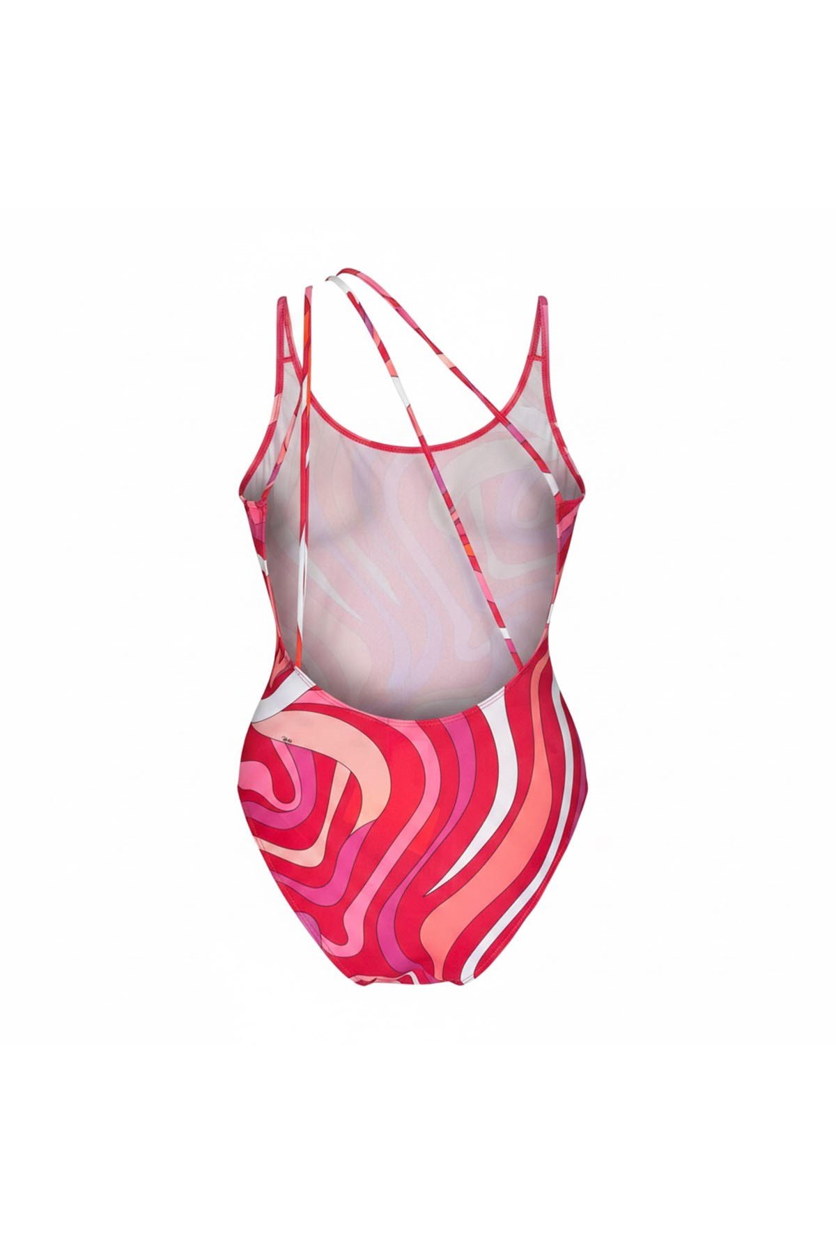 Kırmızı/Fuşya Geometrik Desenli Mayo/Pareo Set