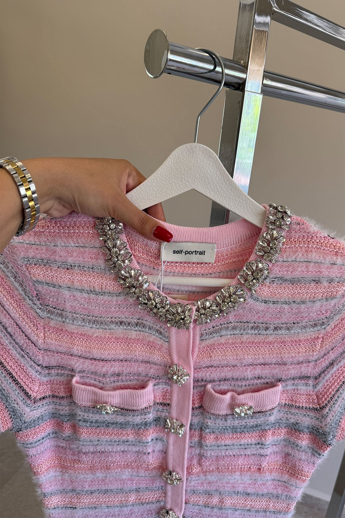 Pembe Taşlı Triko Elbise