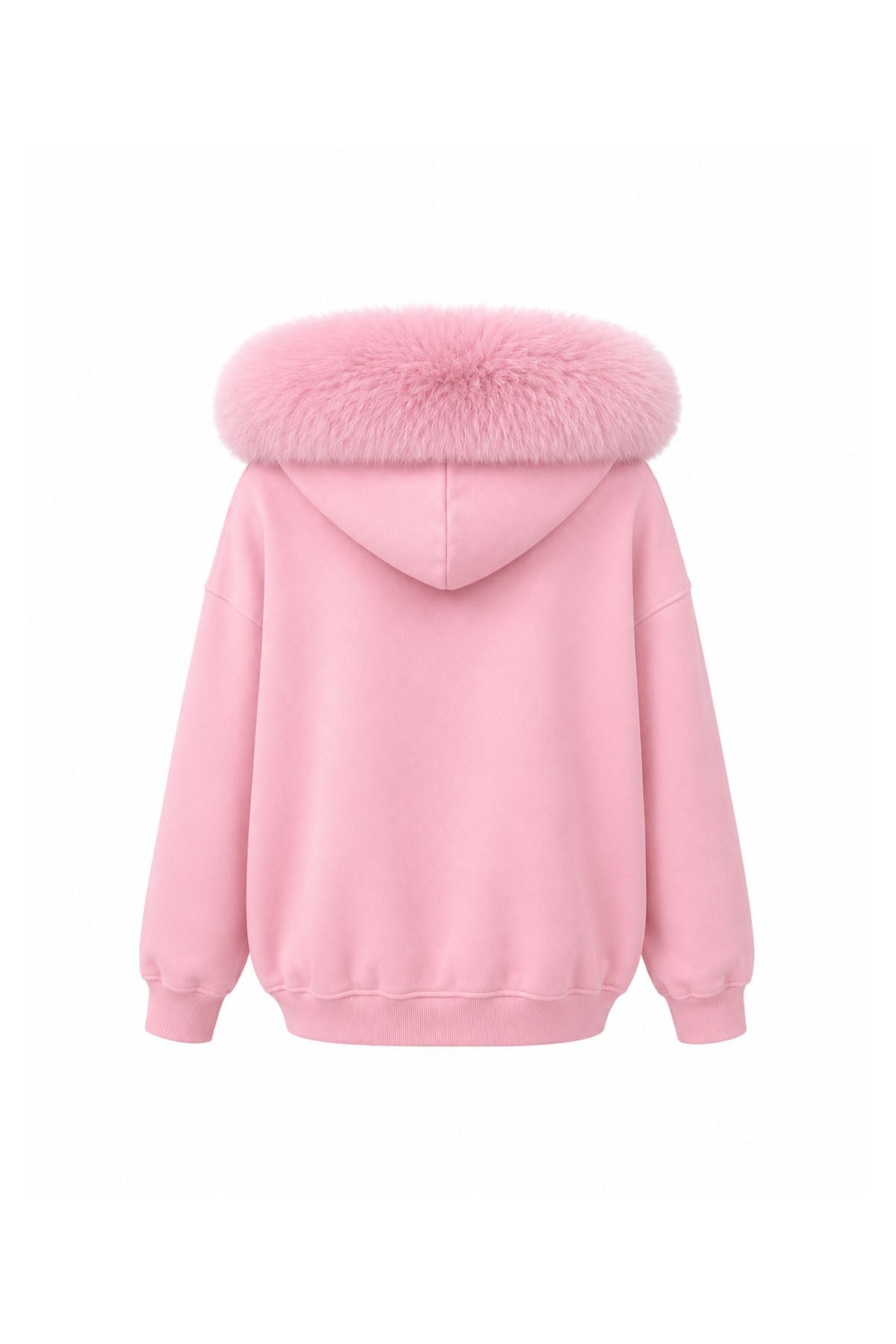 Pembe Uzun Ekstra Tilki Kürklü Hırka