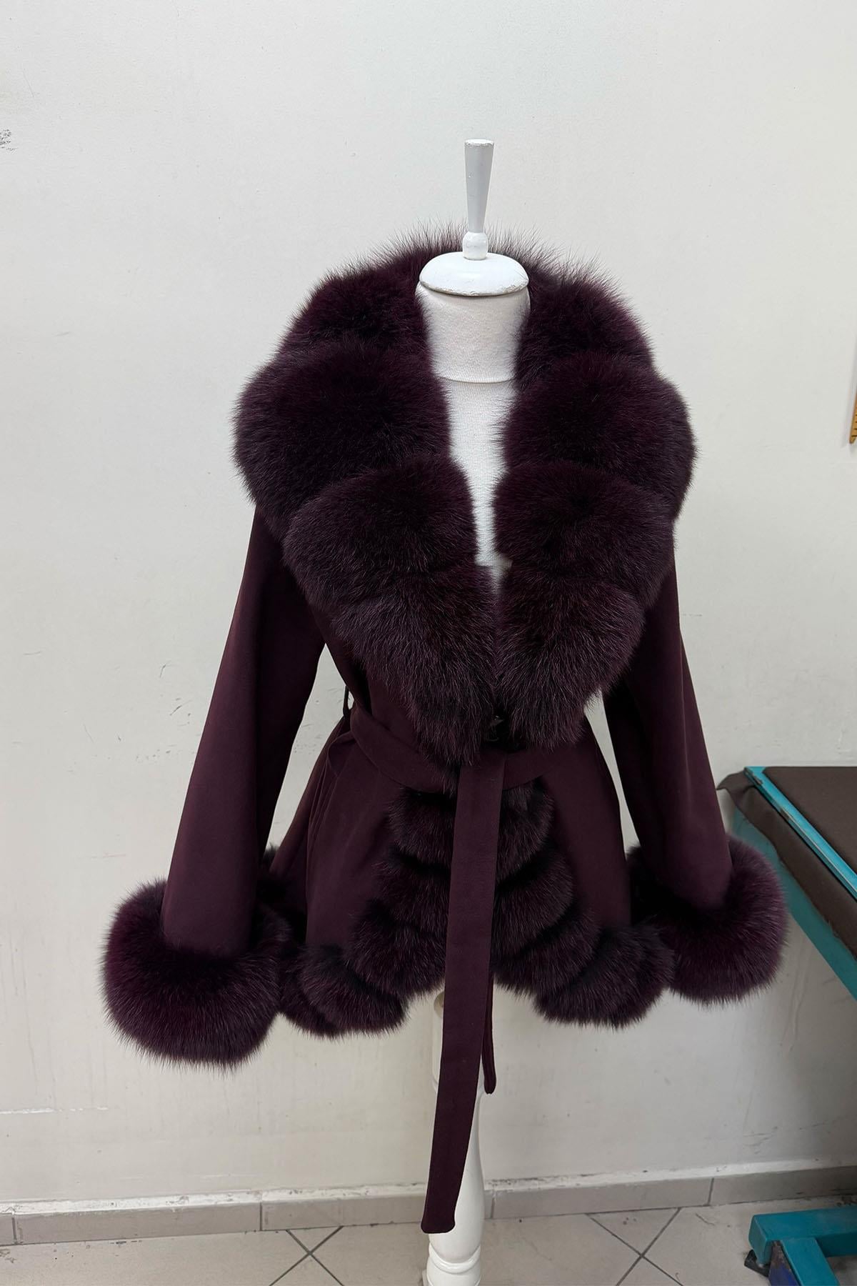 Prenses Model Bordo Kaşmir Kaban - 80 cm