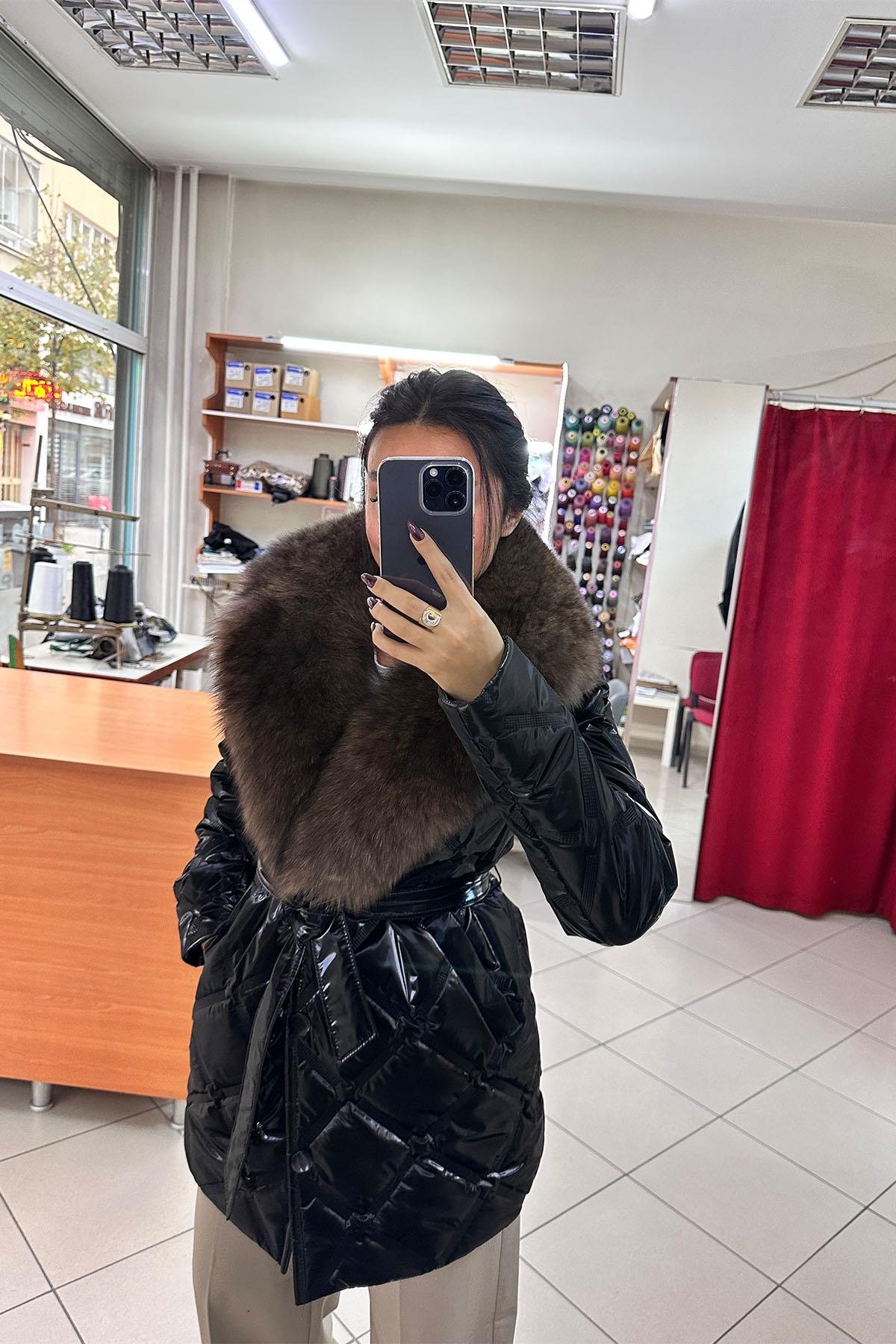 Sobul Kürklü Ara Boy Şişme Mont