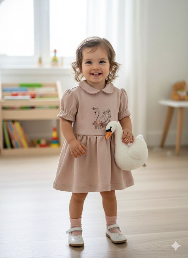 Baskılı Bebe Yakalı Organic Elbise