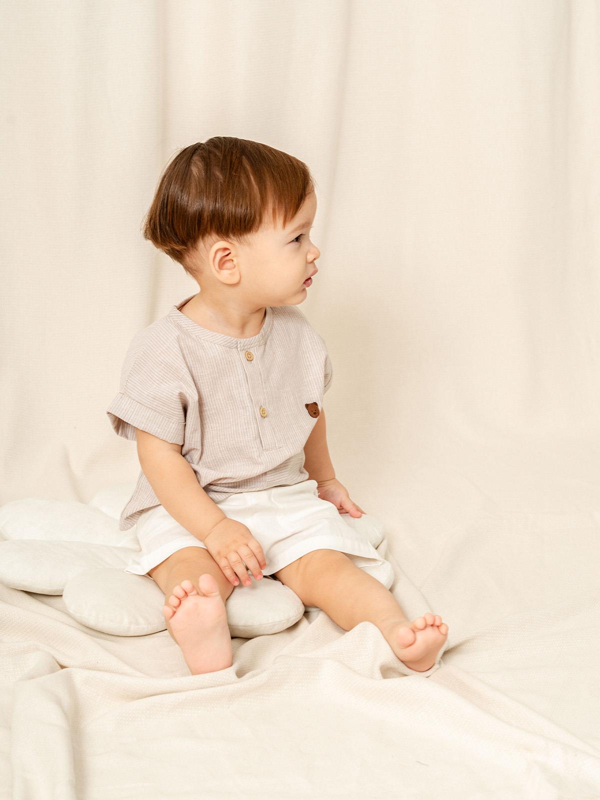 Çizgili Gömlek Şort Bebe Takım
